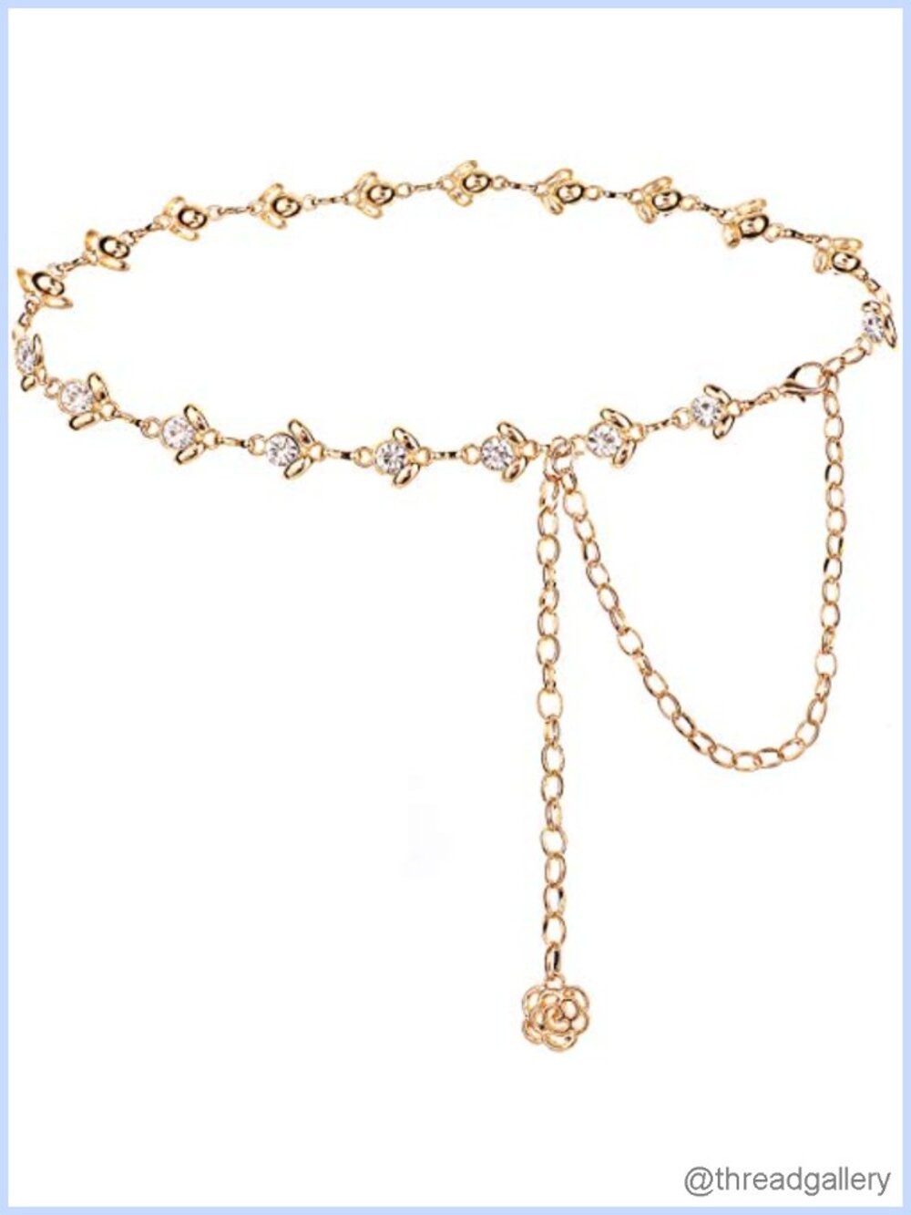 Rhinestone Waist Chain Belt Gold Tone Alloy Adjustable Body Chain for Dress